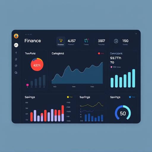 Minimalist finance dashboard mockup displaying budgeting, savings, and investment performance metrics.